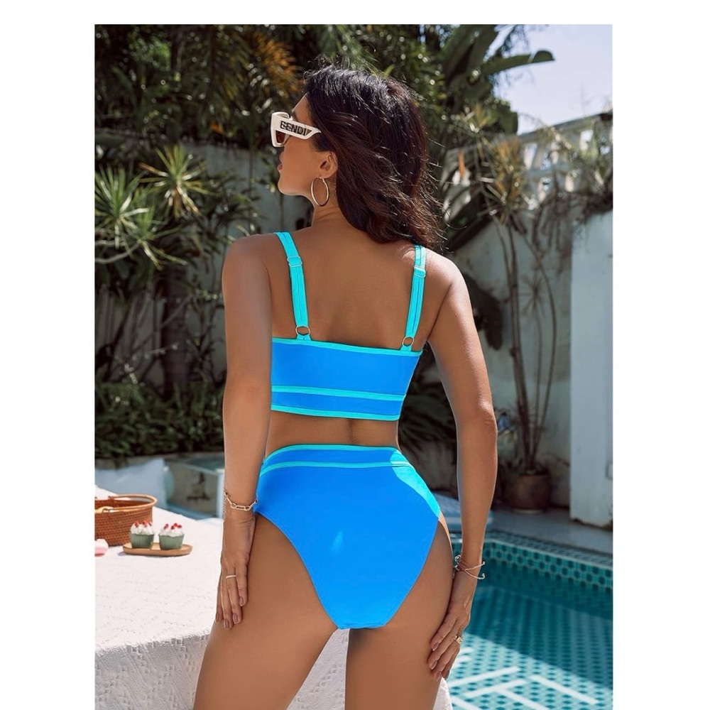 Women's High Waisted Blue Mint Sporty Bikini Set - Picture 3 of 5